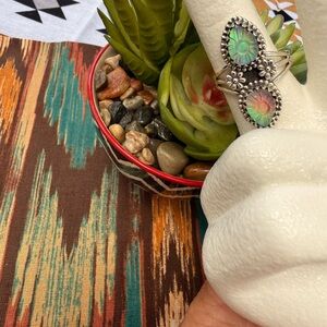 A3 Aurora Opal Ring in a double setting 
in a 92.5% Silver Setting